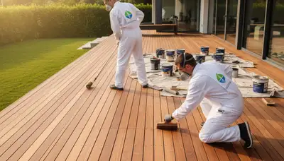 Long Beach, CA deck painting by professional painters applying durable exterior coating