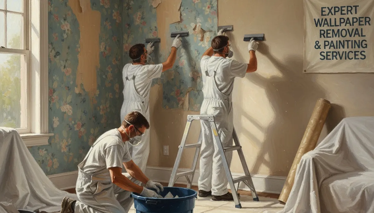 Wallpaper removal service in Long Beach, CA preparing walls for repainting in a coastal home